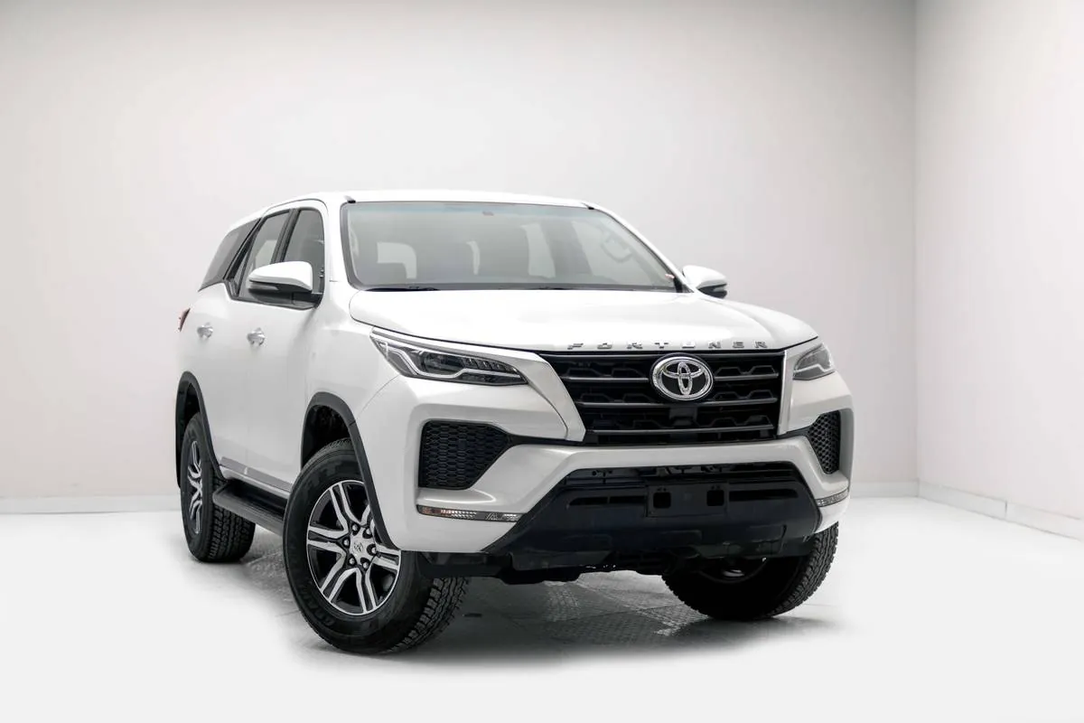 White Toyota Fortuner SUV studio shot – 7-seater 4x4 for rent in Chennai