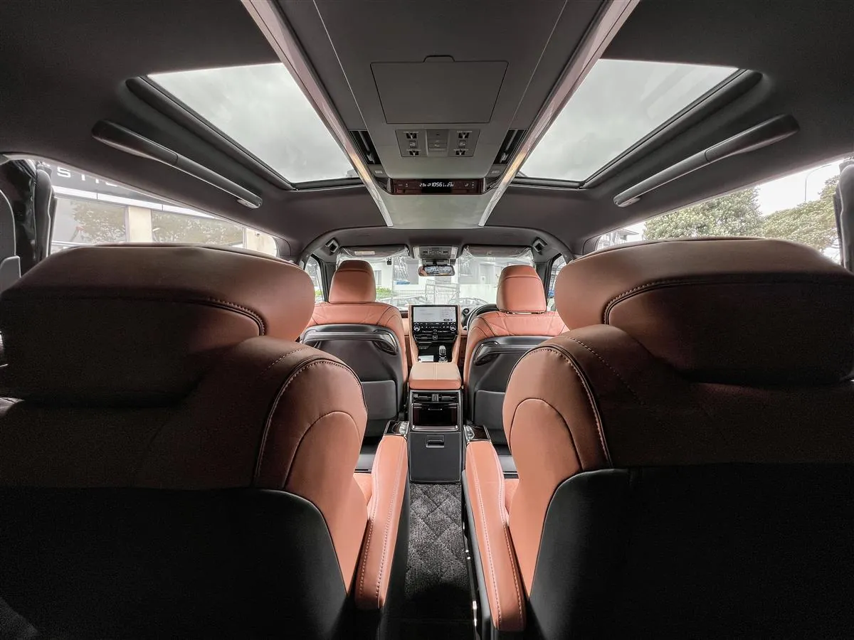 Toyota Vellfire rear cabin with twin sunroofs and leather seats